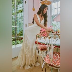 Lulus Deluca Ivory Sleeveless Ruffled Maxi Dress BNWT